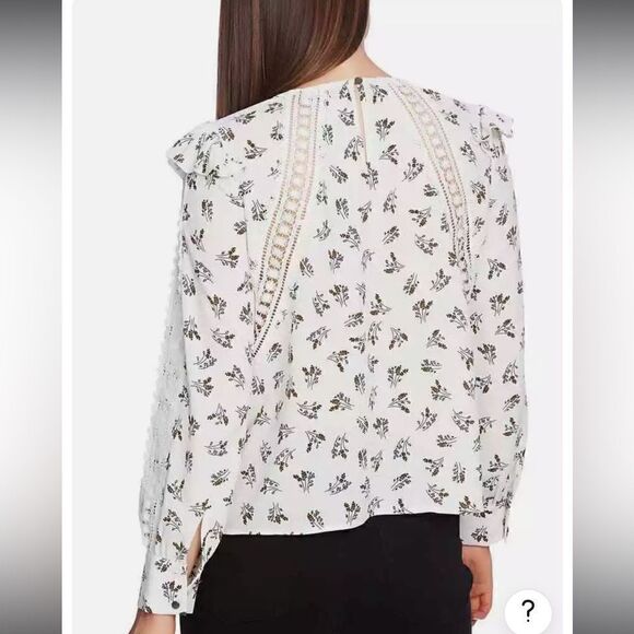 Nordstrom 1. State Women'S White Blue Floral Printed Embroidered Blouse Top NWT - Picture 2 of 15